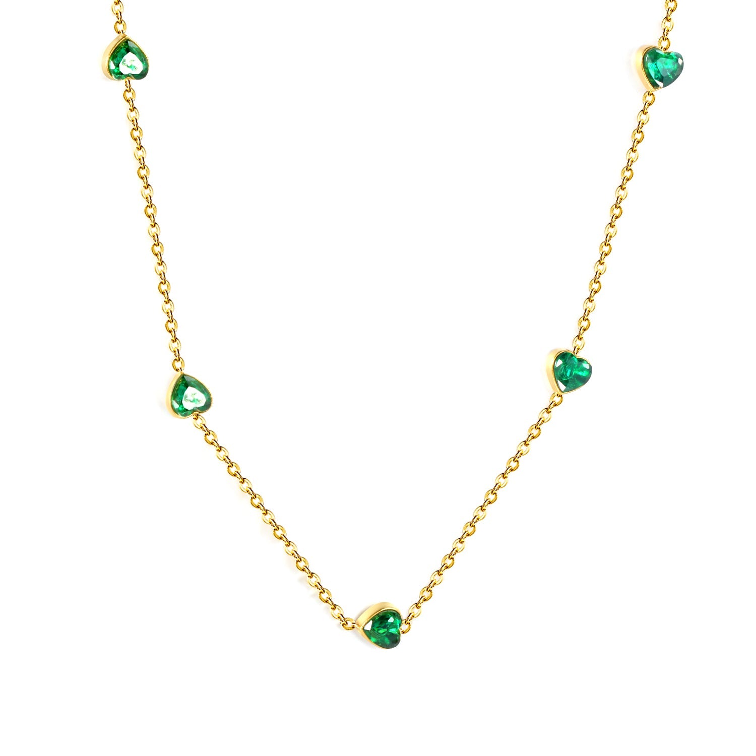 4.8mm Heart Emerald Zirconia Accessories 0.3 Cross Chain*40+5cm+6mm Round Plaque Necklace Gold asonjewelry